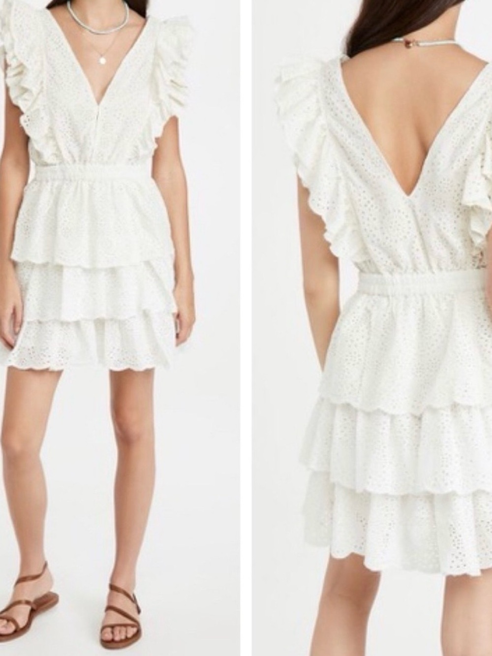 LOVE THE LABEL White Eyelet Ruffle Tiered V-Neck Dress